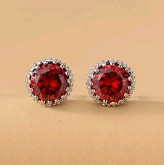 Jewelry - Red Rhinestone Silver Earrings